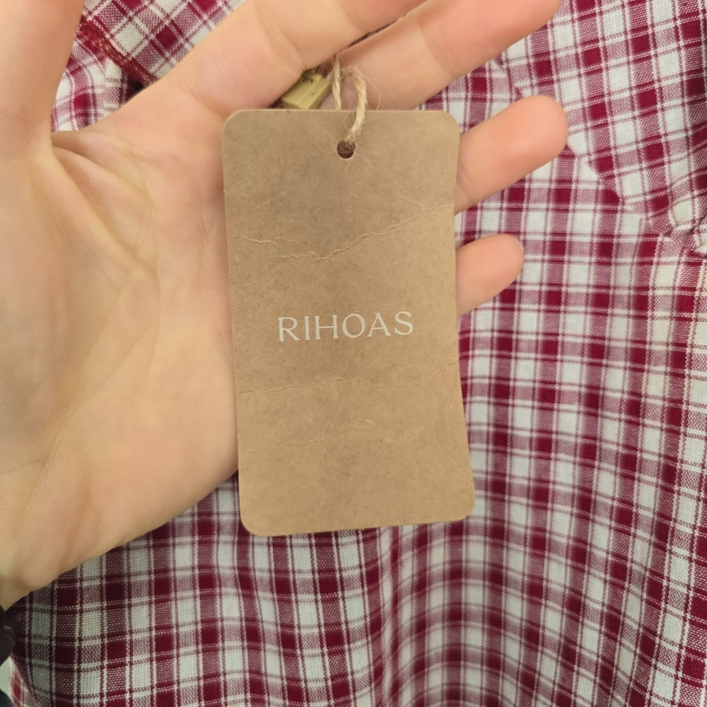 NWT Rihoas Women V Neck Plaid Slip Mini Dress Small Red Coquette Ruffle Summer - Picture 5 of 11